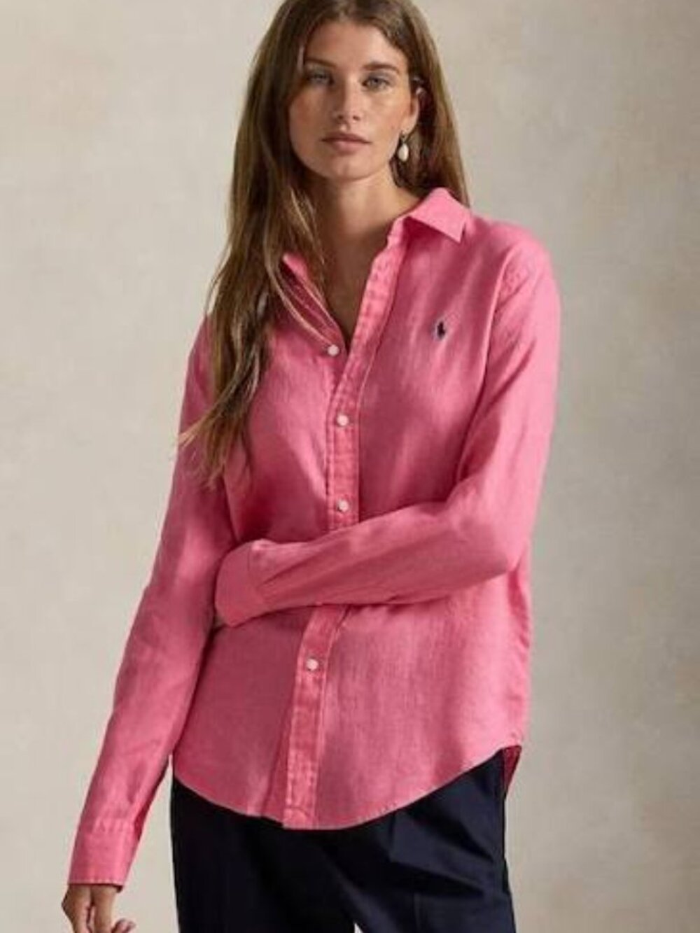Polo Ralph Lauren pink 100% Linen Button Down Shirt pony logo xs NEW
